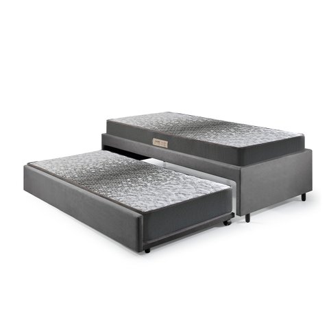 Bicama Box Solteiro 88x188 Suede com Dois Colchões de Espuma Dual Firm Ecoflex