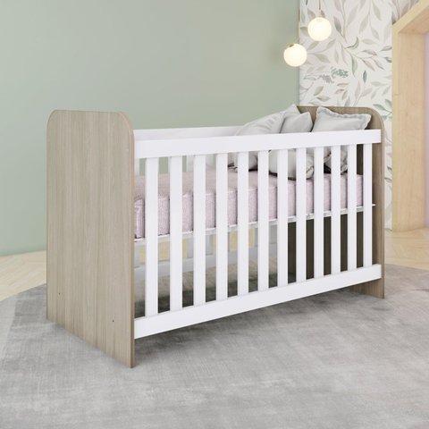 Berço Mini Cama 3 em 1 com Regulagem de Altura Rústico/Branco Sonho Encantado