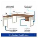 Ver imagem 3 de Mesa em L Pé Quadro (Mesa 1,70m + Mesa Auxiliar) c/ Gavetas Workstart - Nogal Sevilha/Champanhe