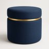 Puff com Cinta Dourada Superior Azul Tecido Linho - 2
