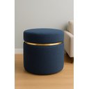 Ver imagem 1 de Puff com Cinta Dourada Superior Azul Tecido Linho