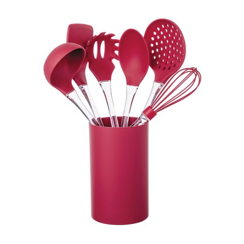 Conjunto de Utensílios de Cozinha de Silicone Vermelho 07 Peças Euro Home