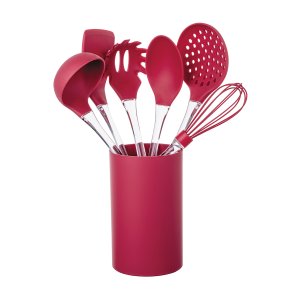 Conjunto de Utensílios de Cozinha de Silicone Vermelho 07 Peças Euro Home