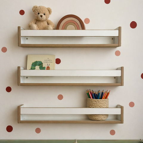Kit 3 Prateleiras Infantil MDF + Suportes, Buchas e Parafusos | Fácil Instalação | Quarto Infantil D