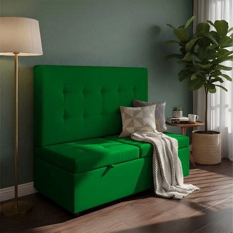 Canto Alemão Recamier Bau + Painel Madri 160cm Suede Verde - Inova Decor