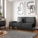 Ver imagem 1 de Sofá 2 Lugares e 1 Puff em Linho Boreal com Mola Ensacada CabeCasa MadeiraOriginals