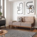 Ver imagem 1 de Sofá 2 Lugares e 1 Puff em Linho Boreal com Mola Ensacada CabeCasa MadeiraOriginals