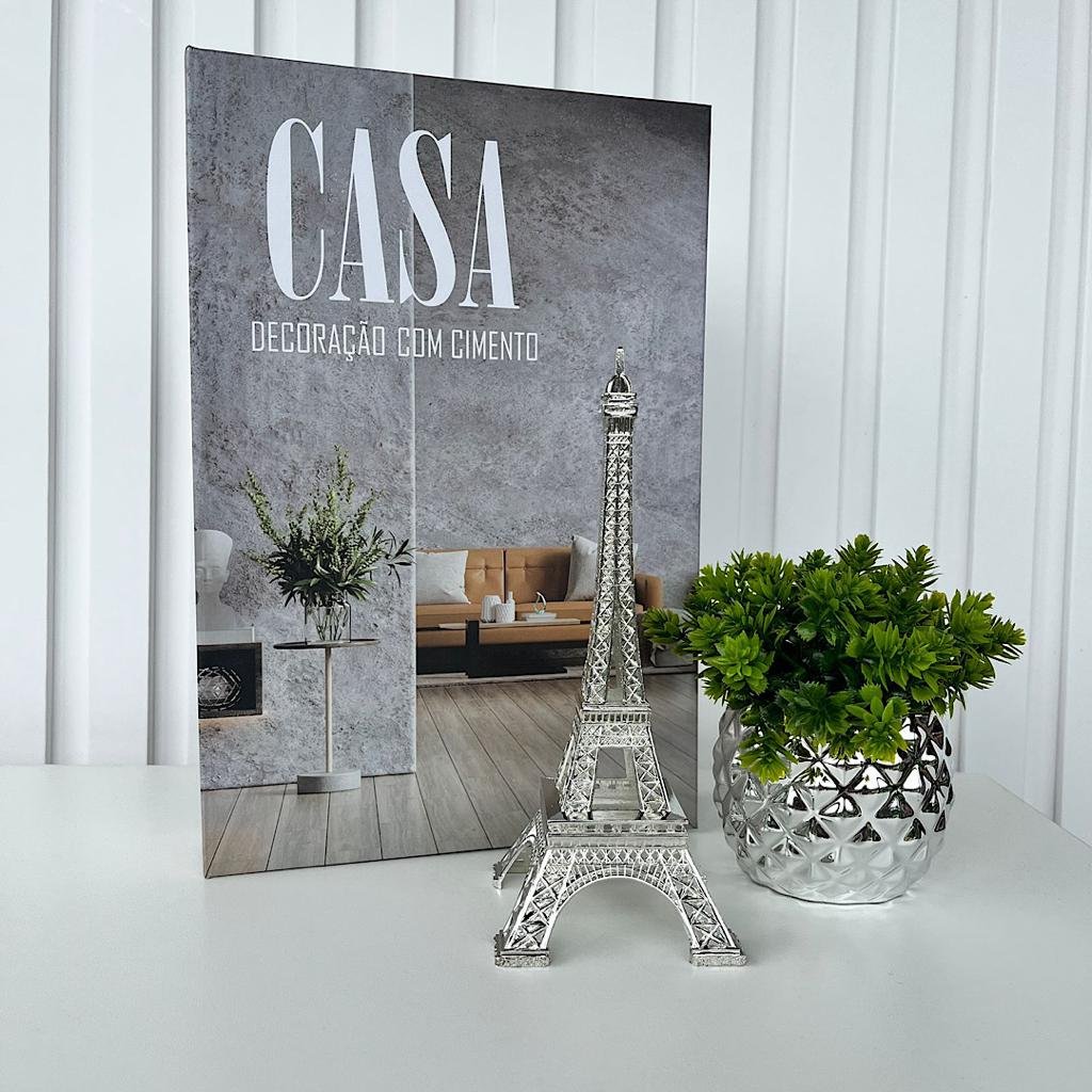 Decoração livro caixa fake + vaso prata + torre Eiffel decor - 2