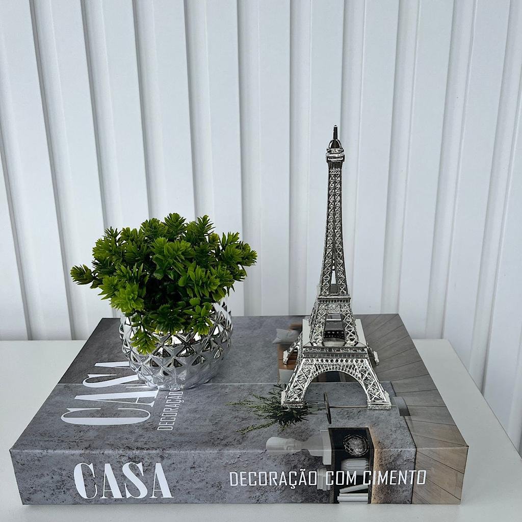 Decoração livro caixa fake + vaso prata + torre Eiffel decor - 4