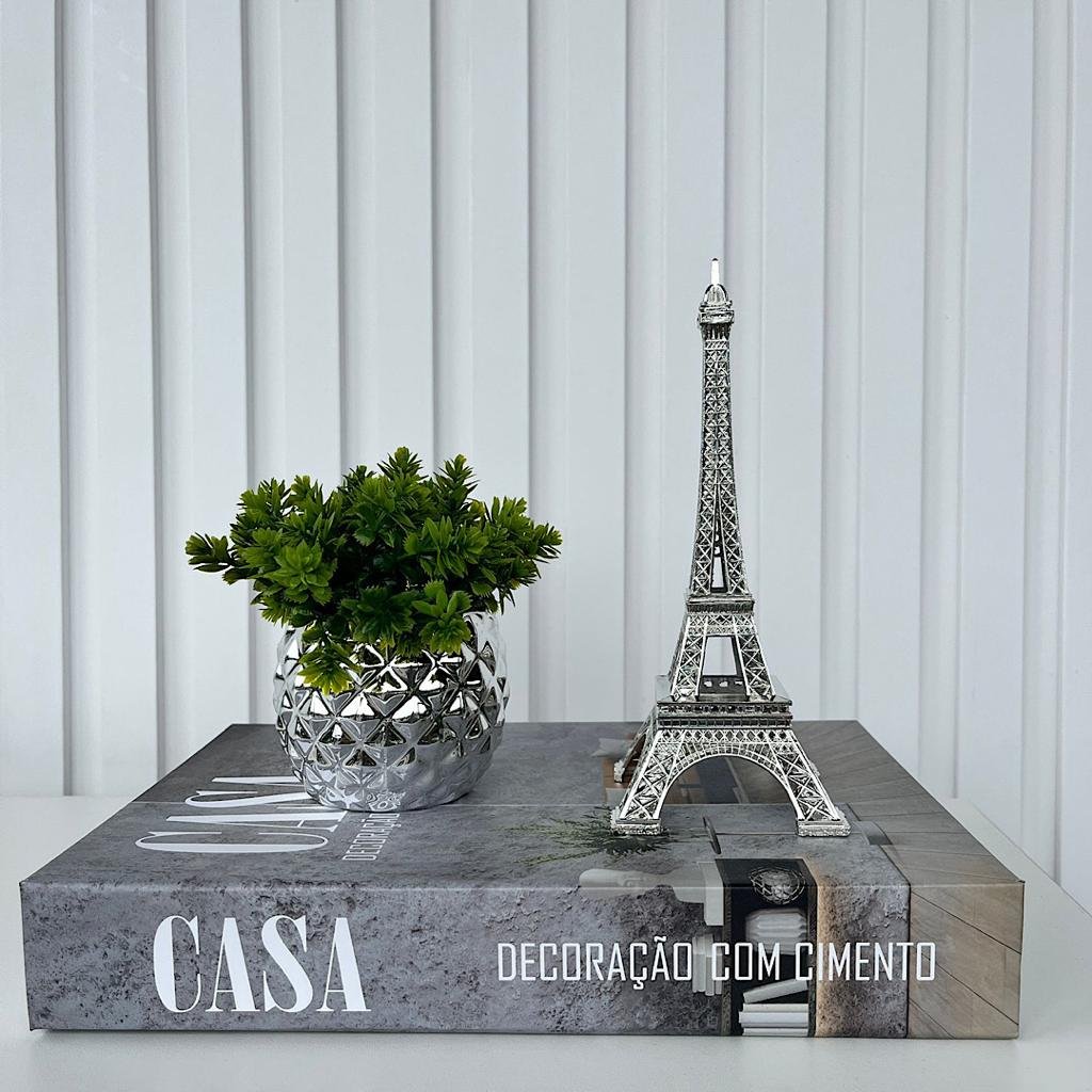 Decoração livro caixa fake + vaso prata + torre Eiffel decor - 3