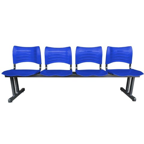 Longarina 4 Lugares Iso Plástica Coluna Dupla para Recepção Auditório e Clínicas Amarelo:azul