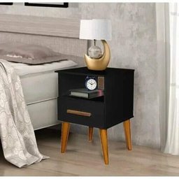 Mesa de Cabeceira 1 Gaveta Cor Preto - 2