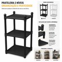 Ver imagem 3 de Estante Organizadora Preta 3 Prateleiras Plastica Multiuso Cozinha Banheiro Lavanderia Escritorio