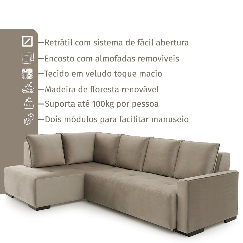 Sofá Andros Chaise e 3 Lugares 2,73m - 4