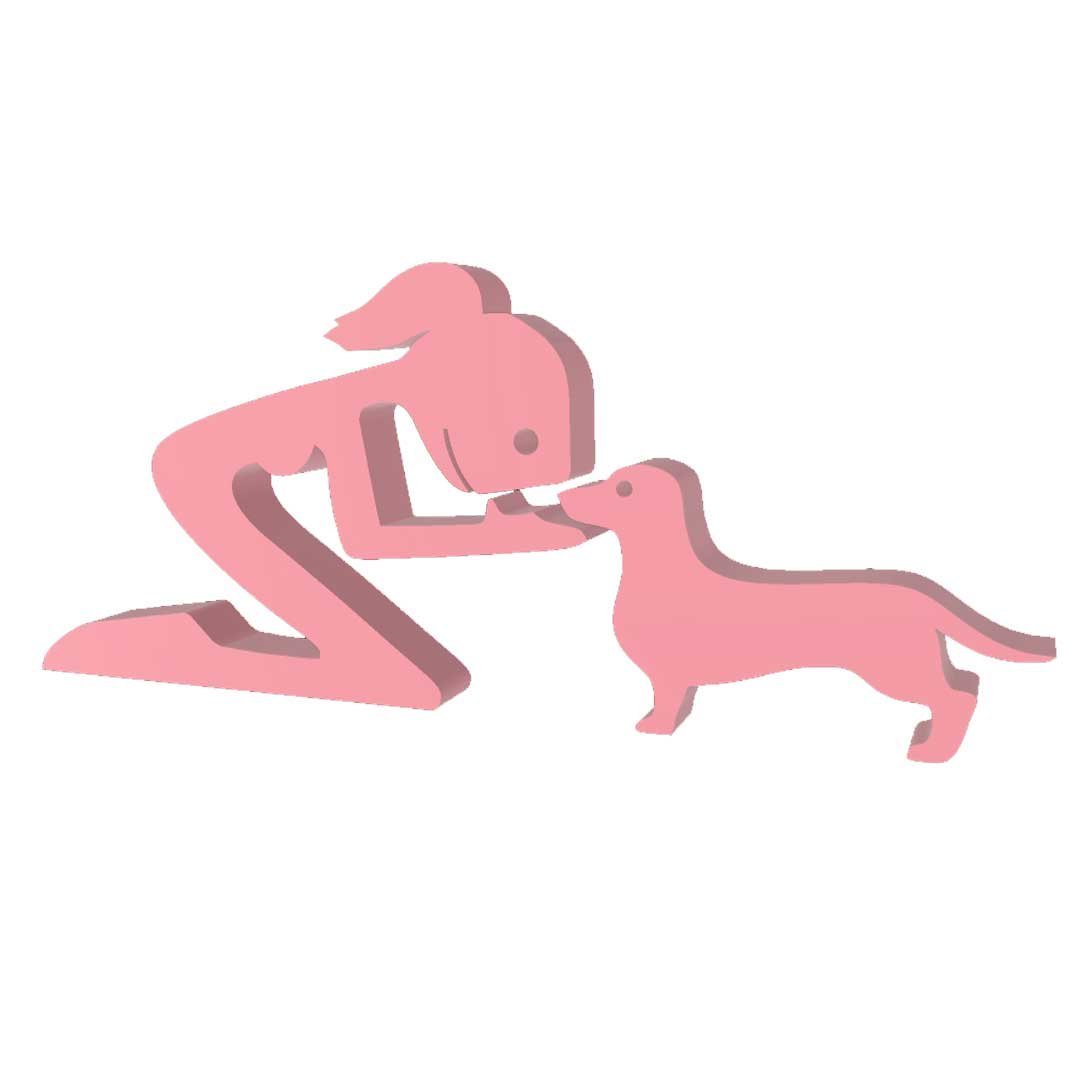 Menina e Salsicha Cachorro Pet Decoração 3D:Rosa