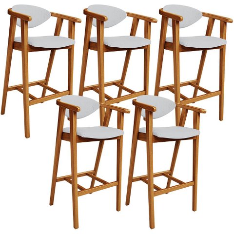 Kit 05 Banquetas Alta para Cozinha Bancada Bar Sala de Jantar Fixa Cecília L02 Linho Cinza - Lyam
