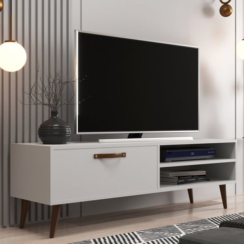 Rack Retrô para TV até 50 Polegadas 125cm Palito Miami Branco