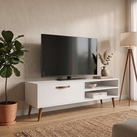 Rack Retrô para TV até 50 Polegadas 125cm Palito Miami Branco