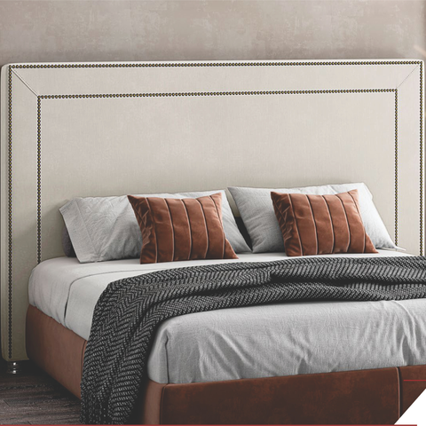 Cabeceira Estofada Cama Box King 1,95 Classic para Quarto em Corino Bege Claro - Larbelle