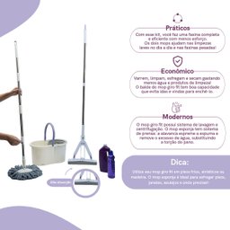 Kit mop limpeza giratório giro fit e rodo mágico mop esponja - Simplo - 3