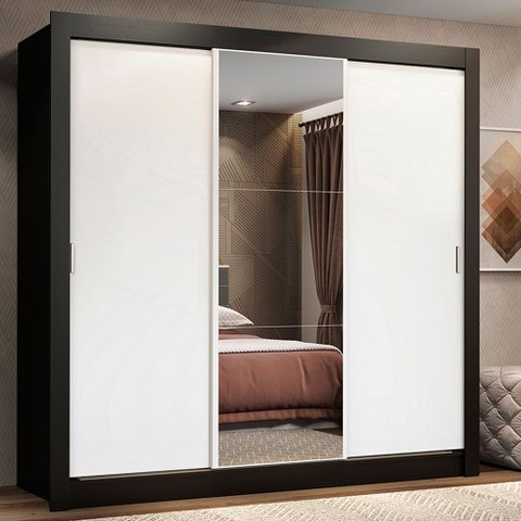Guarda-roupa Casal Madesa Lyon 3 Portas de Correr com Espelho 2 Gavetas