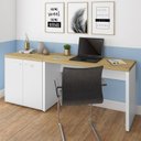 Ver imagem 1 de Escrivaninha Mesa Escritório com Armário Toq 2 Portas 190cm Branco Artany