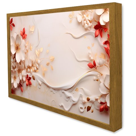 Quadro Decorativo Caixa Floral Luxo Flores Tacolado Moldura Caixa 3cm Freijó sem Vidro 80 X 120cm
