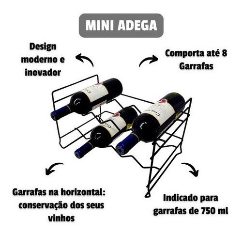 Adega Vinhos Empilhável 8 Un Mini Aramado Aço Rack Garrafas - 7