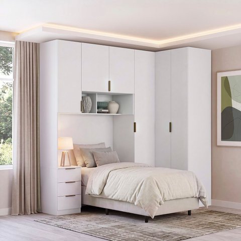 Quarto Modulado Solteiro 4 Peças Altezza Clean Belmax:Branco