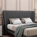 Ver imagem 2 de Cabeceira Design para Cama Queen Torres Pés em Madeira Linho Chumbo G91 - Gran Belo