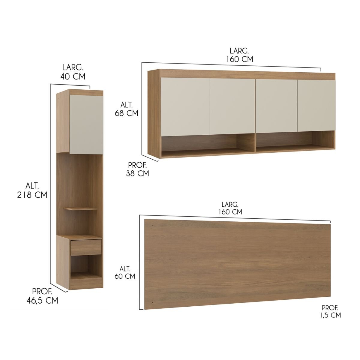 Guarda Roupa Casal Modulado com Painel Cabeceira Selene 7 Peças Carvalho - 3