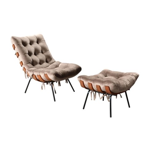 Poltrona Costela com Puff Cor:Veludo Capuccino 250