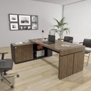 Ver mais imagens de Mesa para Escritório em L com Caixa de Tomada com Chave Estação Diretoria Tamburato 2 Gavetas 200cm Artany