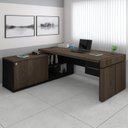 Ver imagem 1 de Mesa para Escritório em L com Caixa de Tomada com Chave Estação Diretoria Tamburato 2 Gavetas 200cm Artany