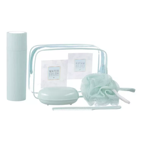 Kit Viagem 5 Peças Organizador Banho Esponja Porta Escova