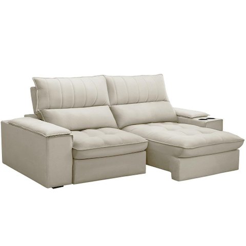 Sofá Retrátil Reclinável Living 210cm Nápoles F04 Veludo Bege