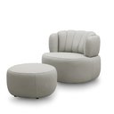 Ver imagem 2 de Conjunto Sala de Estar Decorativo Mariele Poltrona Base Giratória em Aço com Puff Couro Off White G8