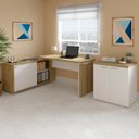 Ver imagem 1 de Conjunto 2 Peças Escrivaninha em L Smart e Balcão Multiuso Toq Olmo com Branco Marrom Artany 100% MDF
