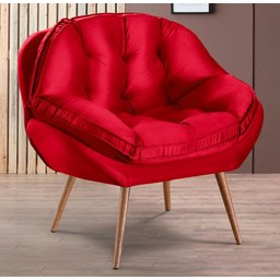 Poltrona Decorativa Almofadada com Pé Palito Veludo Dallas Vermelho - Sofá Casa - 1