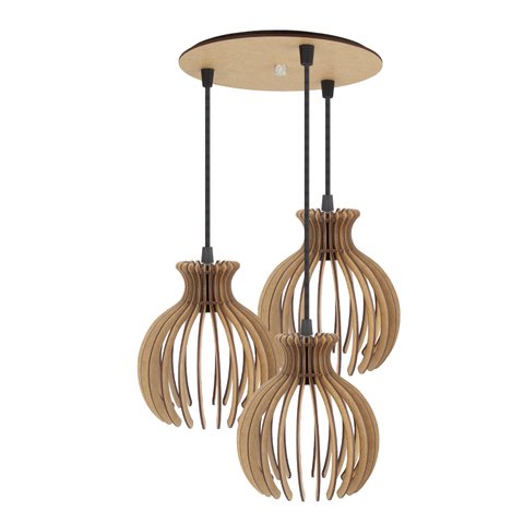 Luminaria Pendente Desmontada Tripla Cr Nacar Madeira Mdf Cor:rústico