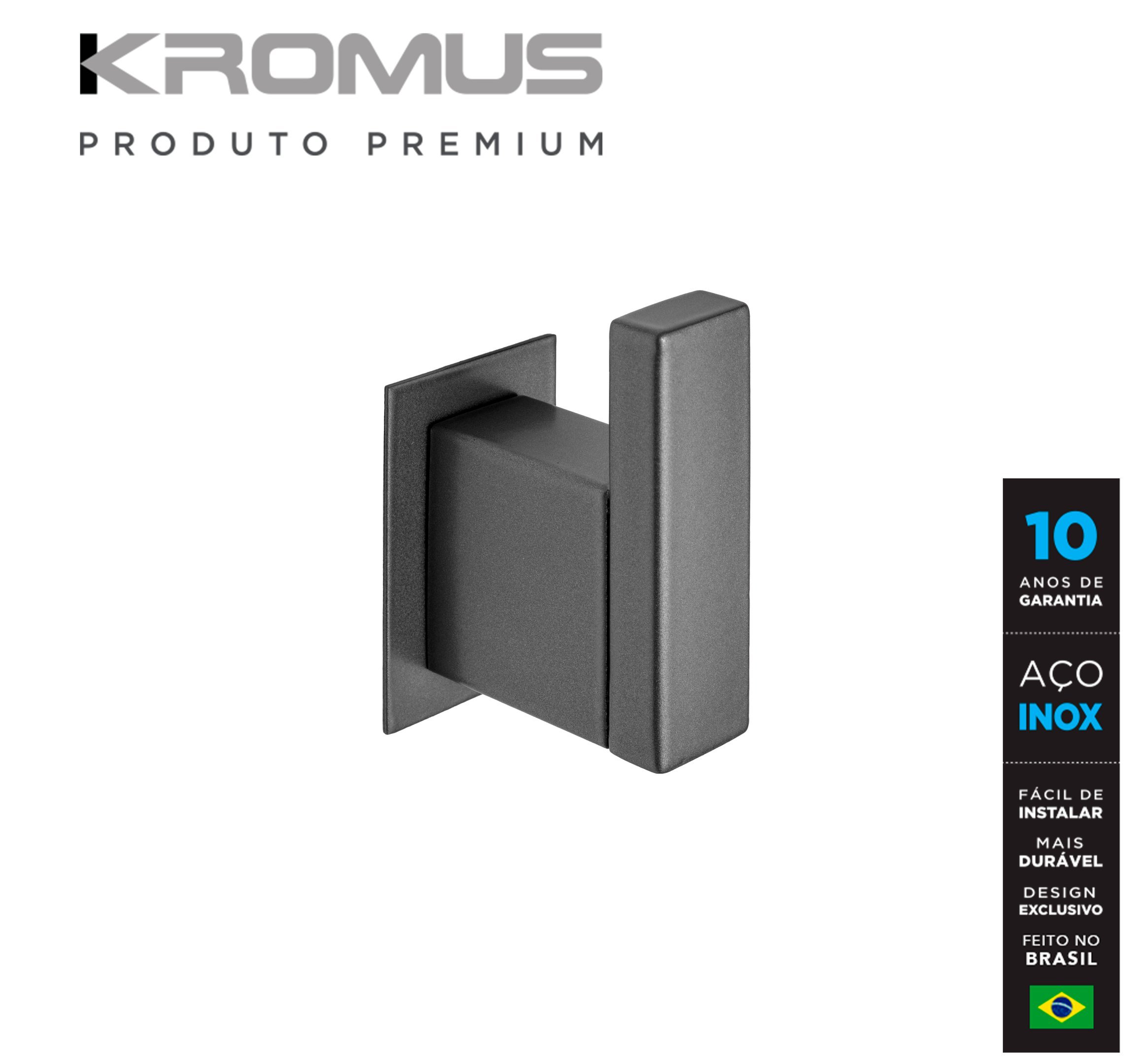 Cabide Simples Inox Grafite - Kromus RT0301G - 3