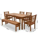 Ver imagem 3 de Conjunto Mesa com 4 Cadeiras e 1 Banco de Madeira Maciça 6 Lugares para Jardim e Varanda Marrom