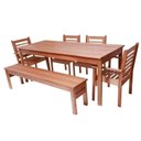Ver imagem 2 de Conjunto Mesa, Banco e 4 Cadeiras Madeira Maciça Marrom