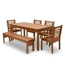 Ver imagem 2 de Conjunto Mesa com 4 Cadeiras e 1 Banco de Madeira Maciça 6 Lugares para Jardim e Varanda Marrom