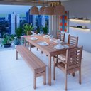Ver imagem 1 de Conjunto Mesa, Banco e 4 Cadeiras Madeira Maciça Marrom