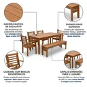Ver imagem 4 de Conjunto Mesa com 4 Cadeiras e 1 Banco de Madeira Maciça 6 Lugares para Jardim e Varanda Marrom