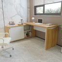 Ver imagem 7 de Escrivaninha Mesa Escritório em L Diretor em Tamburato com Gaveteiro 2 Gavetas 208,5cm Olmo e Branco