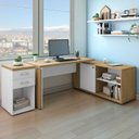 Ver imagem 1 de Escrivaninha Mesa Escritório em L Diretor em Tamburato 37mm com Gaveteiro 2 Gavetas