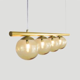 Lustre Pendente Figo Ouro - 4 Globos Esfera de Vidro Âmbar - 4