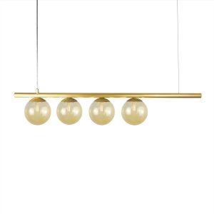 Lustre Pendente Figo Ouro - 4 Globos Esfera de Vidro Âmbar